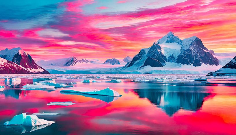 Sunset with ice and mountains by Mustafa Kurnaz