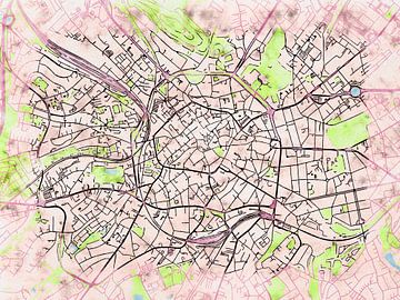 Kaart van Aachen in de stijl 'Soothing Spring' van Maporia
