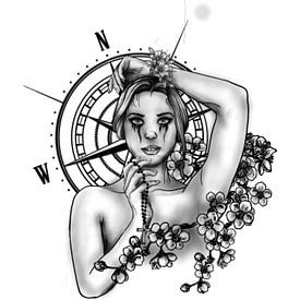 Compass girl tattoo design van Jos Laarhuis