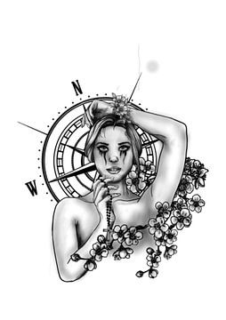 Compass girl tattoo design van Jos Laarhuis