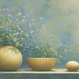 Blumenvasen | Soft Blue Blooms On Shelf von Wunderbare Kunst