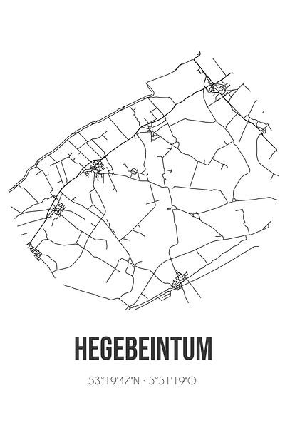 Hegebeintum (Fryslan) | Map | Black and White by Prints of Place