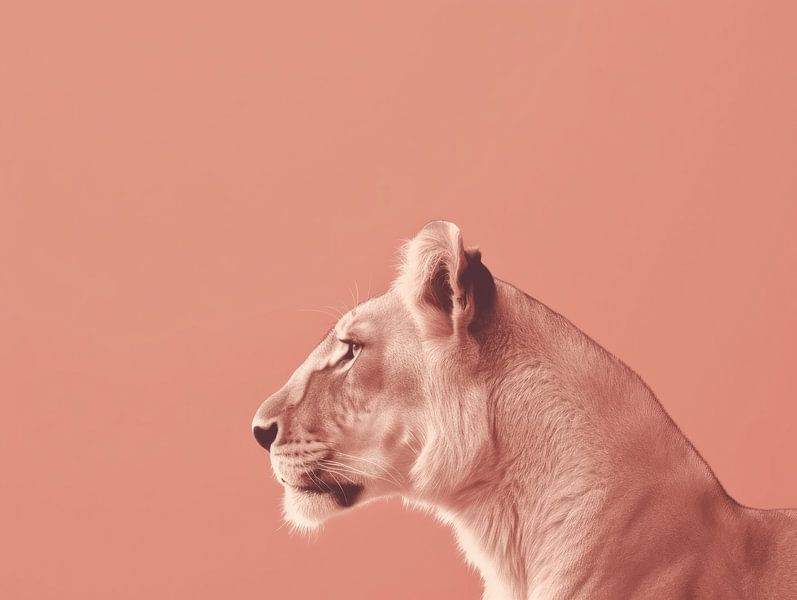 Stylistic Serenity - Lion in Monochrome Pink by Eva Lee