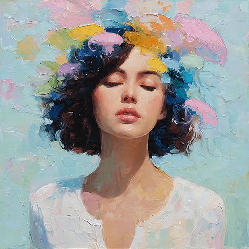 Gloeiende kwallen, een vrouw met een lichtkrans: een droomportret