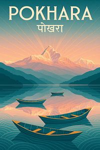 Pokhara Phewa See Kunstdruck - Annapurna Berge & Boote Poster