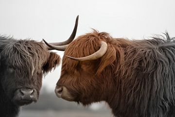 Schotse hooglanders 2 koppen 2 kleurig van Sascha van Dam