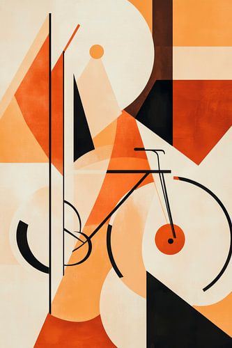 Abstracte fietskunst in oranje