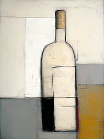 A still life of a wine bottle in cream and grey by Wolkenlos