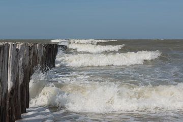 Die Wellen kommen zu dir! (an den Wellenbrechern am Strand von Cadzand) von Marjolijn van den Berg
