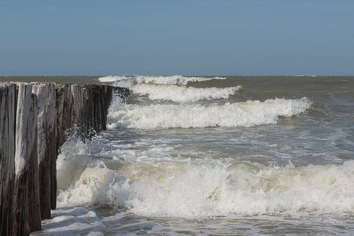 De golven komen naar je toe! (bij de Golfbrekers op het strand van Cadzand)