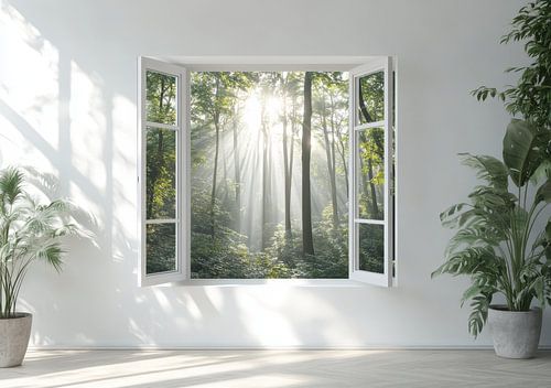 uitzicht op het bos vanuit de woonkamer