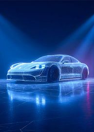 Electric Blueprint: Digital Wireframe Sedan by Magnifique Studio
