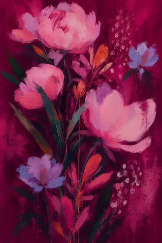 A splendour of flowers in pink and purple – a colourful floral painting - flowers by MadameRuiz