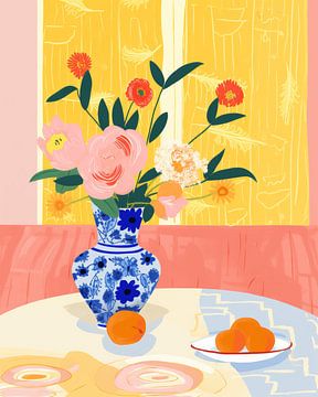 Kleurrijk geïllustreerd stilleven met bloemen van Studio Allee