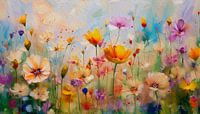 Aquarell von Wildblumen im Gras - 10