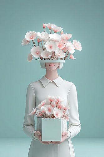 surrealistisch portret vrouw met bloemen