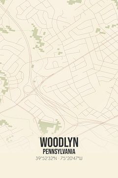 Vintage landkaart van Woodlyn (Pennsylvania), USA. van MijnStadsPoster