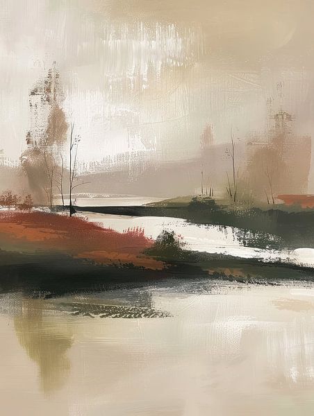 Abstrakte Landschaft in neutralen Tönen, Japandi-Stil von Japandi Art Studio