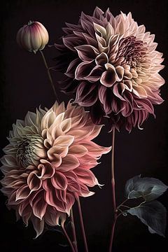 Dahlias against black background by Vlindertuin Art