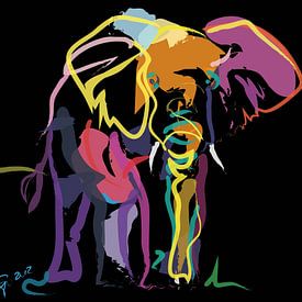 Elefant in Farbe von Go van Kampen