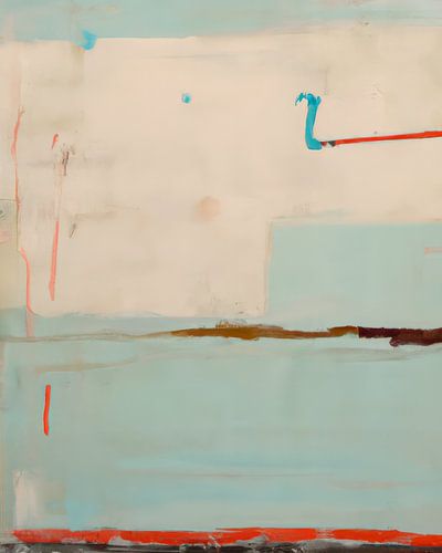 Abstraktes Gemälde in hauptsächlich Weiß und Hellblau