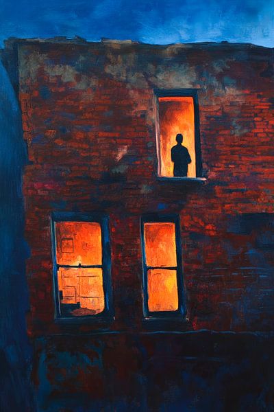 Unheimliche Silhouette im Fenster – Nacht von Poster Art Shop