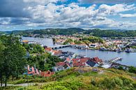 Uitzicht op de stad Mandal in Noorwegen vanaf het uitkijkpunt Uranienborg van Rico Ködder thumbnail