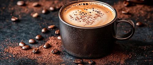 Koffiekopje met koffiebonen en -poeder
