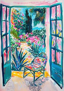 Fenêtre fauve avec vue sur le jardin
