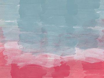 Bunte abstrakte Aquarelllandschaft in blau, weiß, rosa von Abstrakte minimalistische Kunst