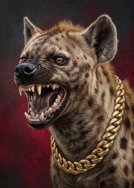 Knurrende Hyäne mit Goldkette – Gangster-Wildtierkunst