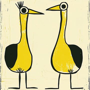 Gestileerde vogels | Stilts On Yellow van Modern Collection