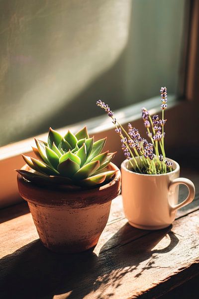 Herbs and succulents in the light by Poster Art Shop