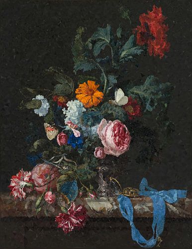 Stilleven met bloemen en horloge, low poly