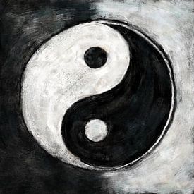 Yin- en yang-kunst in olieverf. Zwart-witte zen-kunst. van Jelena Jovanovic Fine Art