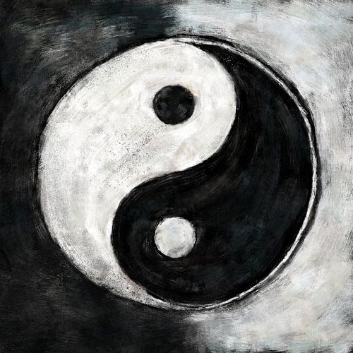 Yin- en yang-kunst in olieverf. Zwart-witte zen-kunst.