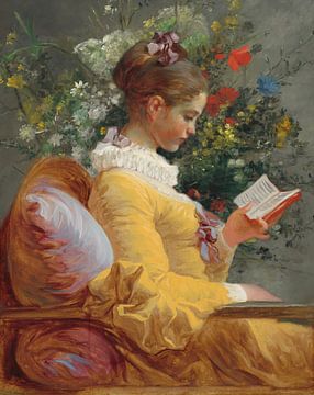 Lezend meisje, Jean-Honoré Fragonard - stilleven bloemen van Digital Art Studio