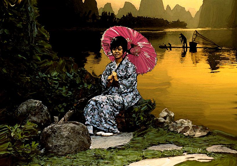 Orientalische Frau in Landschaft von Cor Heijnen