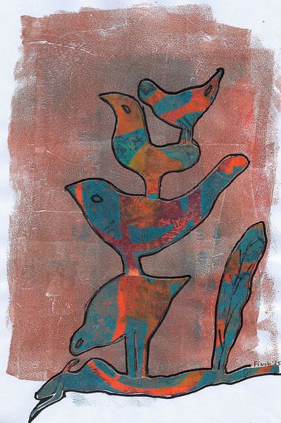 Painting of four birds and a pier. by @Unique