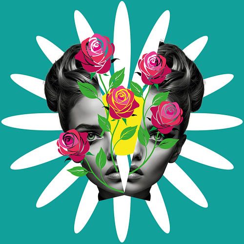 Déchiré par des roses et une marguerite sur Jans van den Hoogen