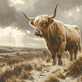 Schottischer Highlander in den Dünen von Emiel de Lange