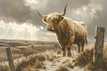 Scottish highlander in the dunes