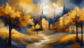 abstraktes Dorf bei Nacht von Kunstwerke 71