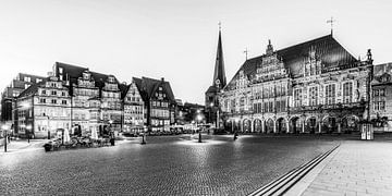 Hôtel de ville sur la place du marché à Brême - Monochrome sur Werner Dieterich