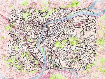 Kaart van Luik in de stijl 'Soothing Spring' van Maporia