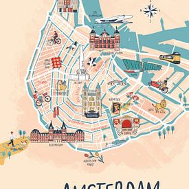 Carte illustrée d'Amsterdam sur Karin van der Vegt