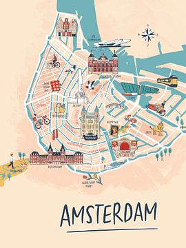 Carte illustrée d'Amsterdam sur Karin van der Vegt