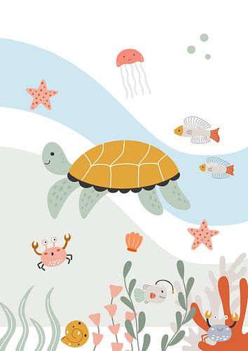 Schildpad in de zee, kinderkamer van Iris Koopmans