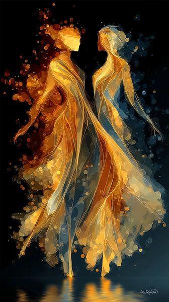 abstrakte tanzende Frauen von Gelissen Artworks
