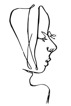 Line drawing of the portrait of a woman by Emiel de Lange